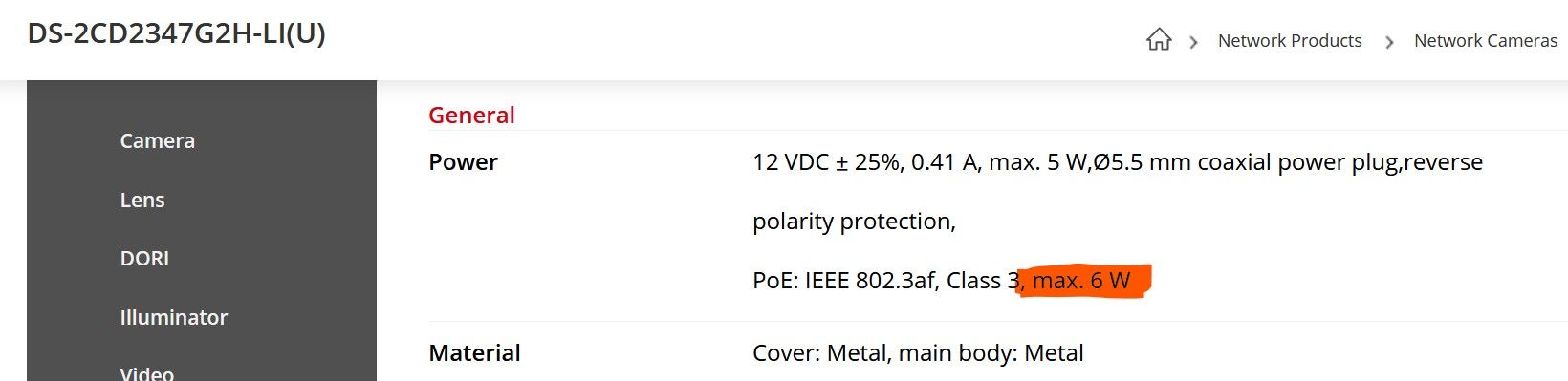 Camera power consumption